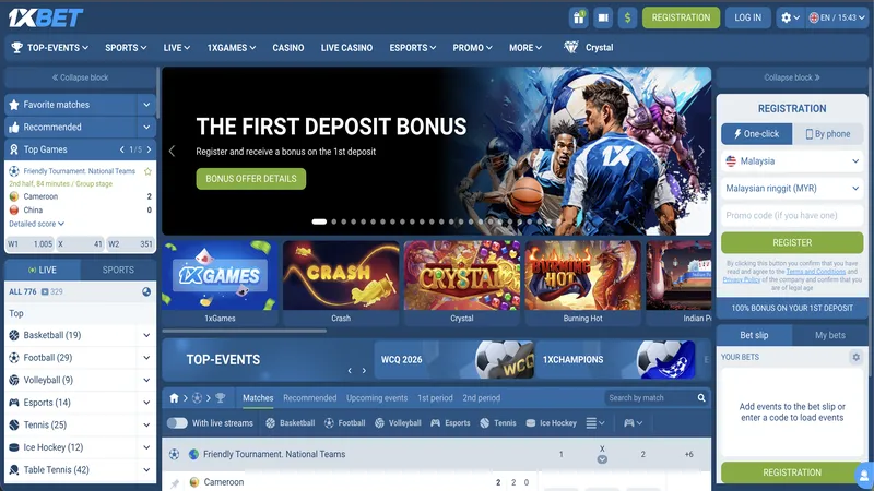 1XBet Casino Malaysia homepage screenshot