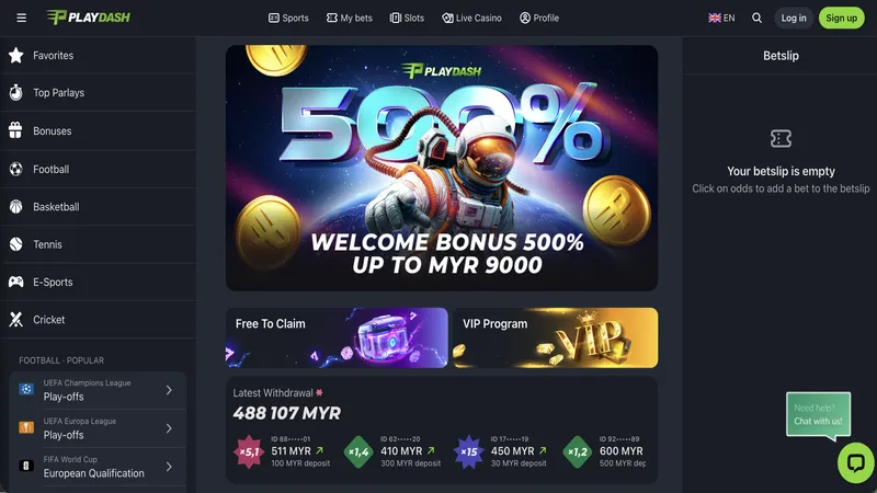 Playdash Casino Malaysia homepage screenshot