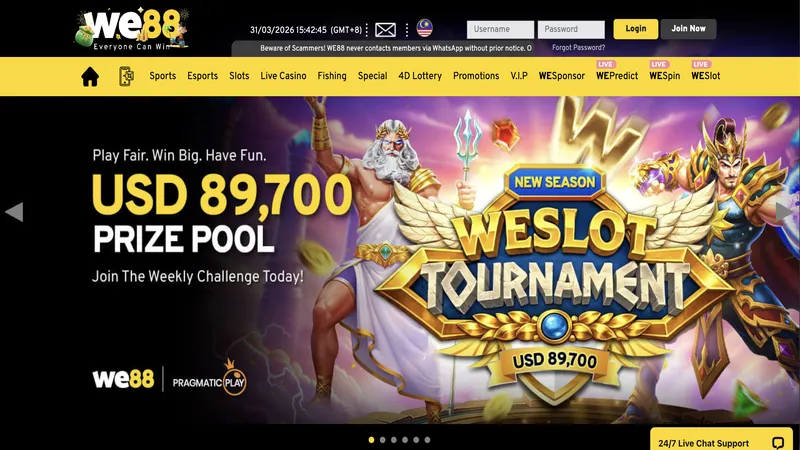 WE88 Casino Malaysia homepage screenshot